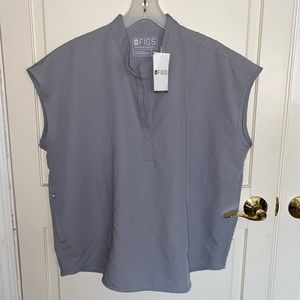 FIGS Cement Rafaela Mandarin Collar Scrub Top XL